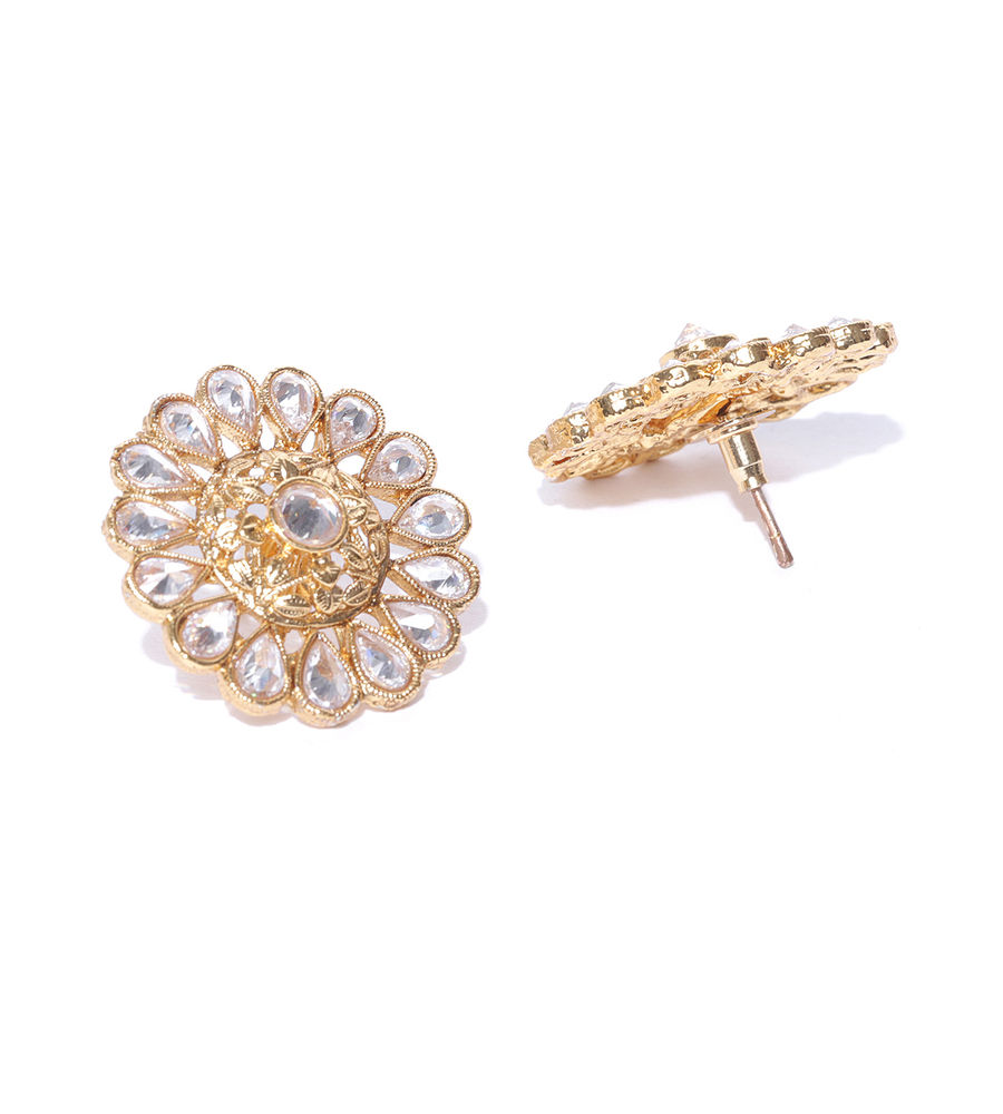 YouBella Gold-Plated Stone-Studded Circular Oversized Studs